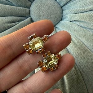 Vintage Classic Citrine Yellow and Amber Crystal Screw-Back Earrings